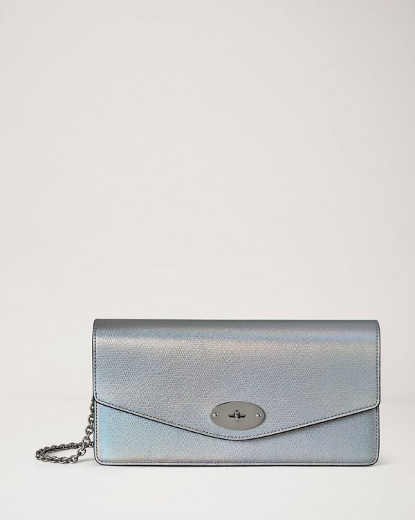 Mulberry | Darley Clutch | Silver Iridescent Lizard Embossed Leather