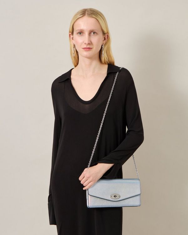 Mulberry | Darley Clutch | Silver Iridescent Lizard Embossed Leather