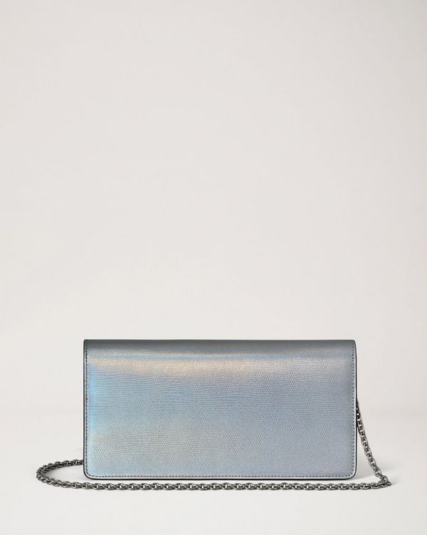 Mulberry | Darley Clutch | Silver Iridescent Lizard Embossed Leather