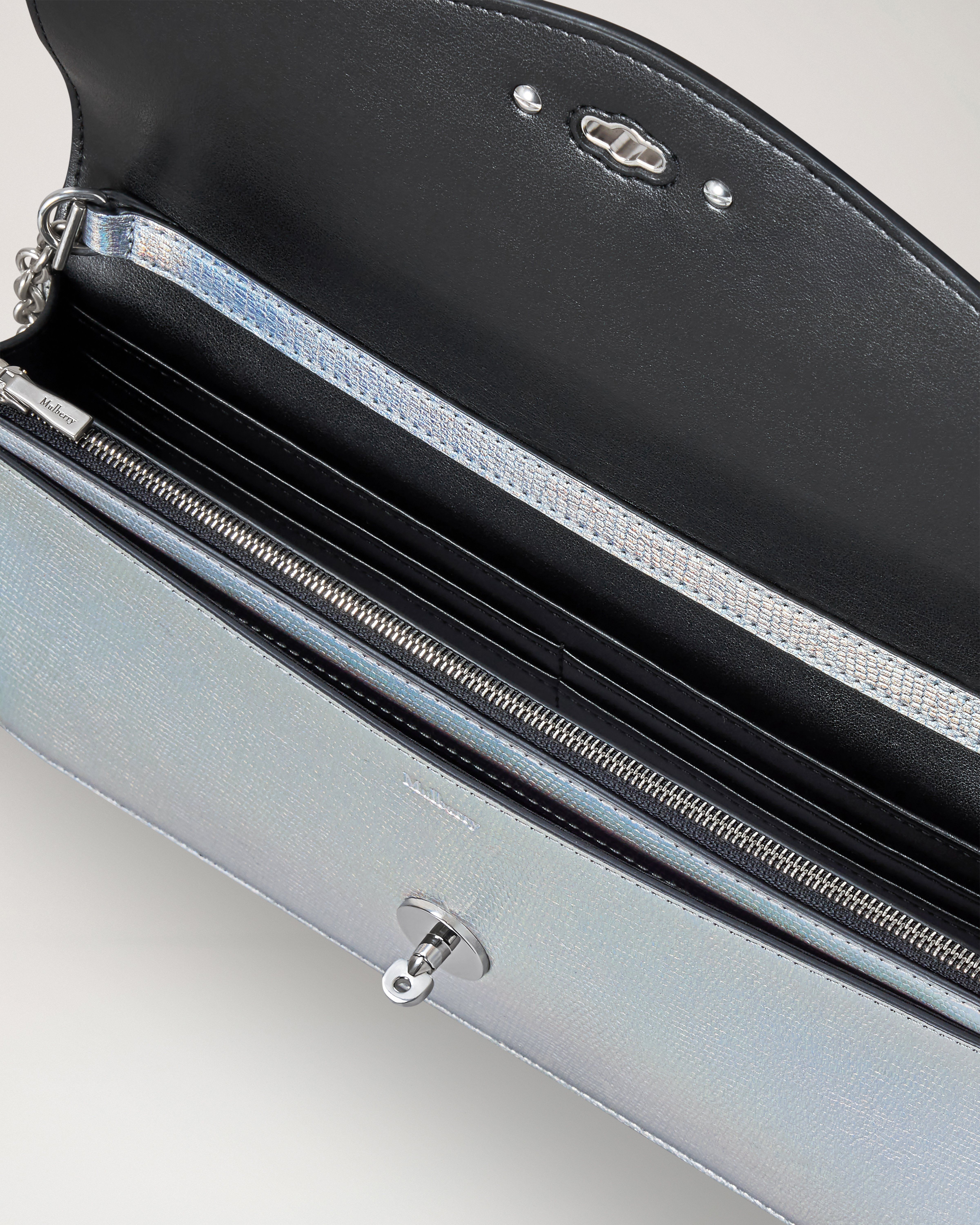 Y's FOIL LEATHER PUFFY WALLET Silver【新品】 Mulberry | Darley Clutch | Silver Iridescent Lizard Embossed Leather
