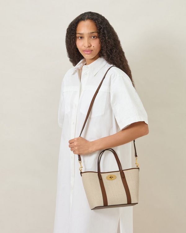 Mulberry | Mini Bayswater Tote | Ecru & Bright Oak Raffia