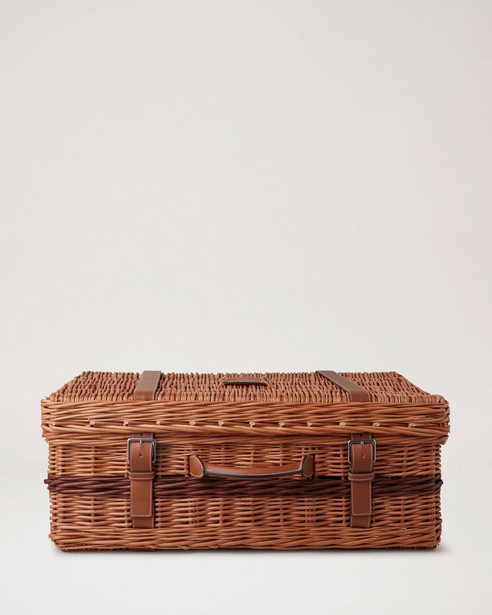 Leather Trimmed Picnic Basket Natural Mixed Material Summer Home
