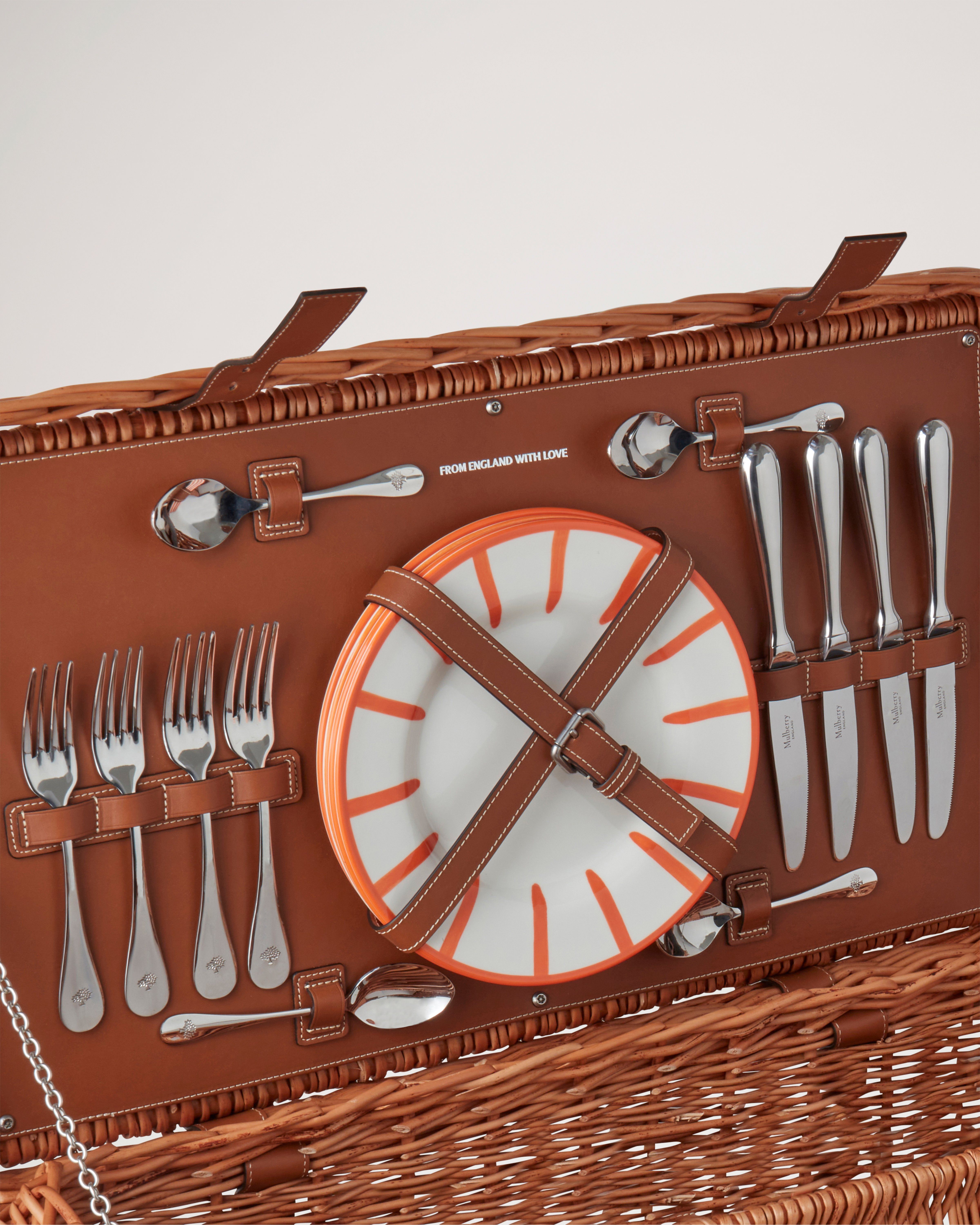 Leather Trimmed Picnic Basket Natural Mixed Material Summer Home