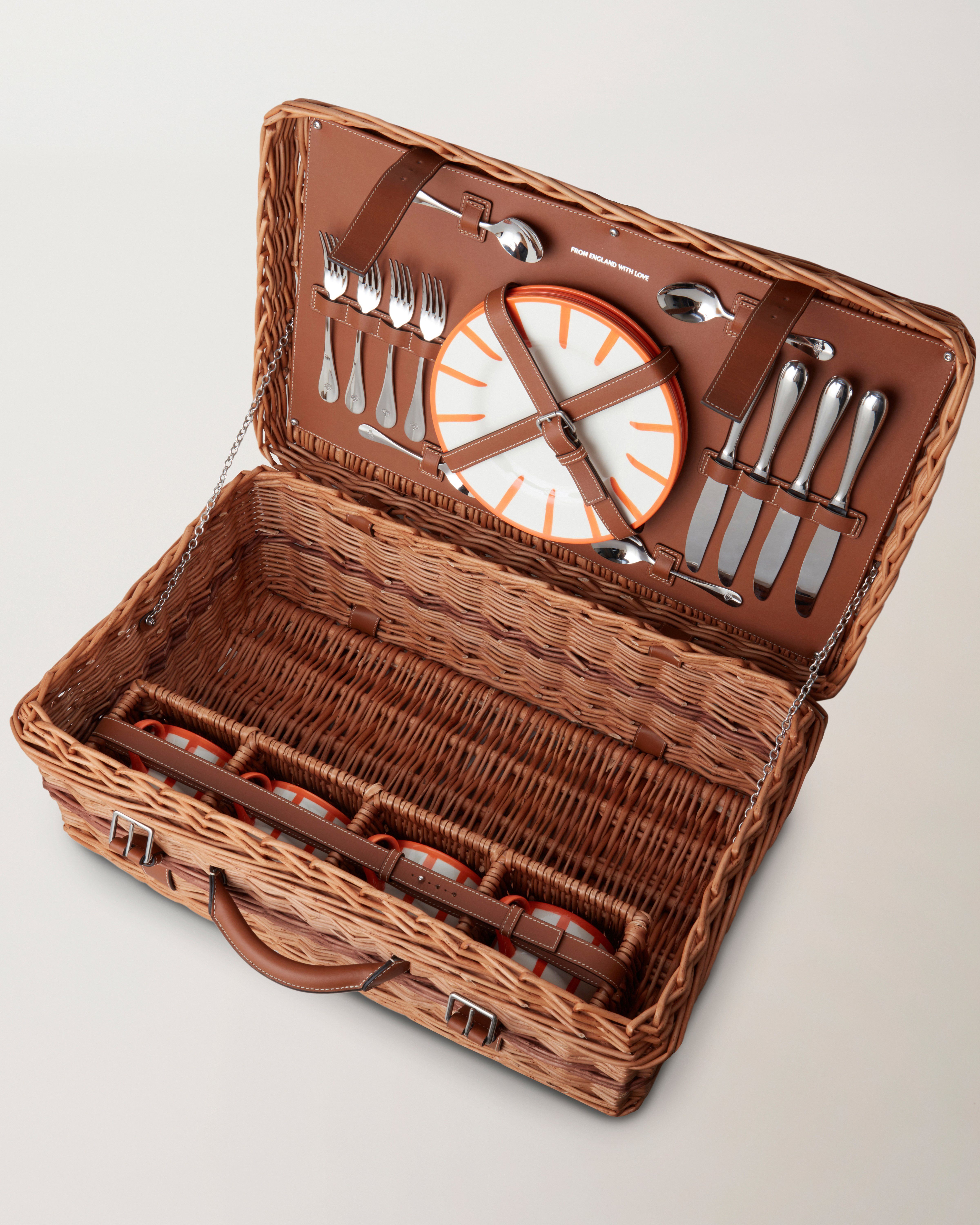 Leather Trimmed Picnic Basket Natural Mixed Material Summer Home
