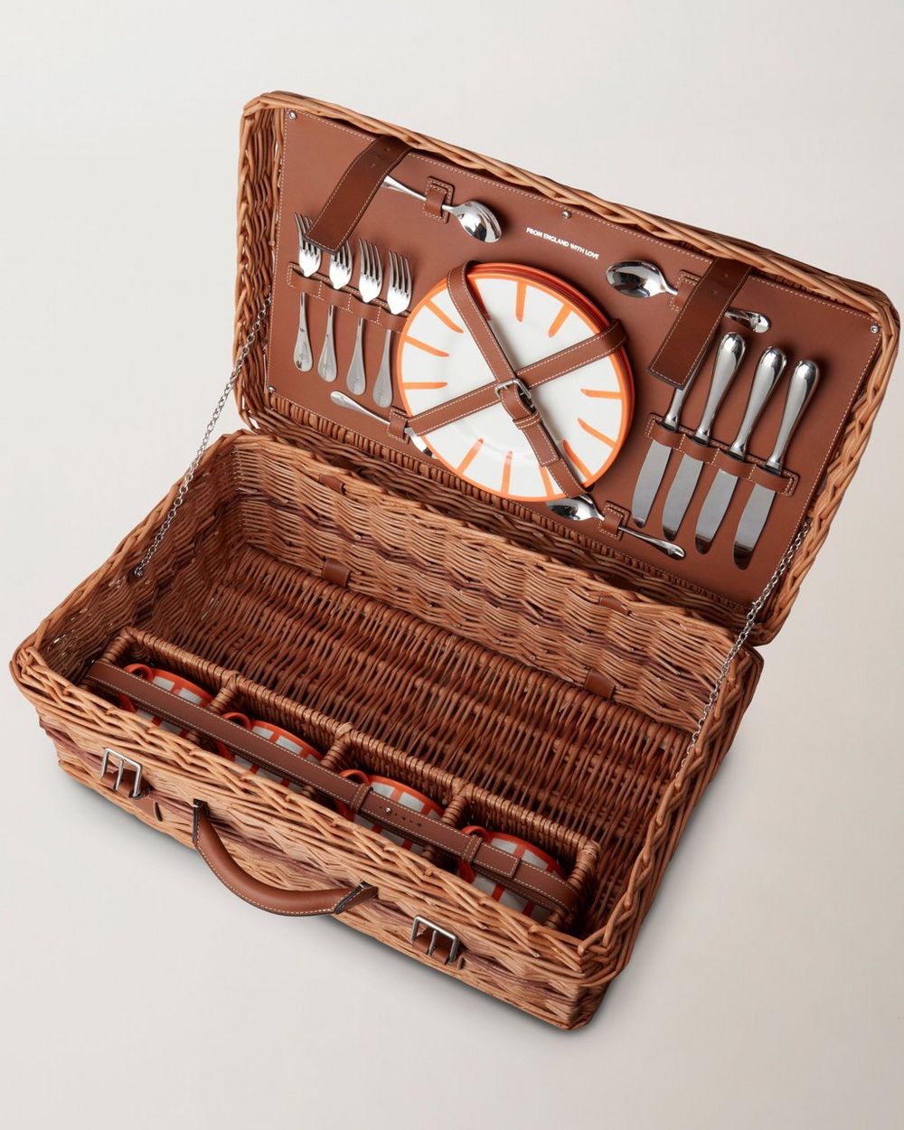 Leather Trimmed Picnic Basket Natural Mixed Material Summer Home
