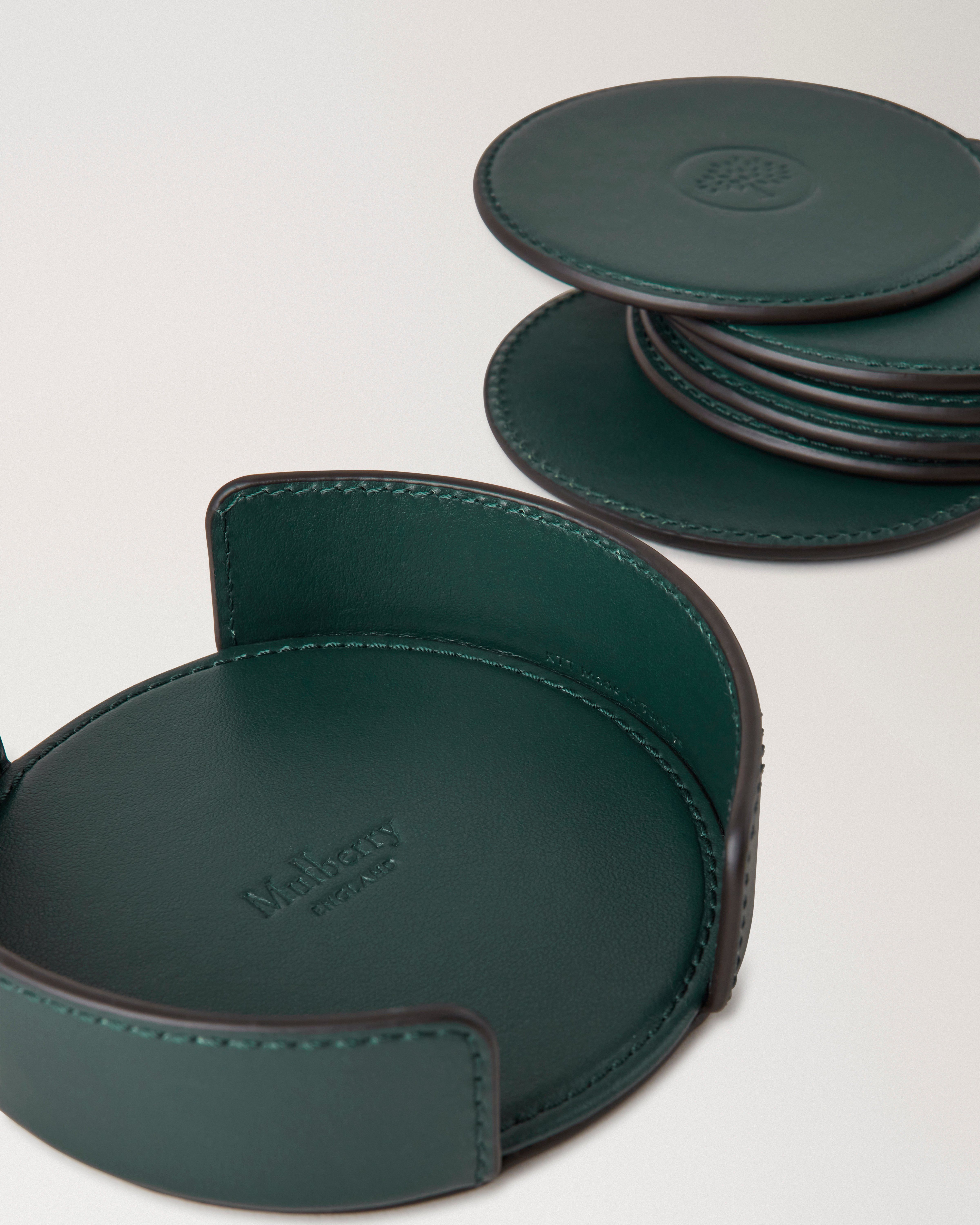 Leather Coaster Set Mulberry Green Calf Leather Home Mulberry