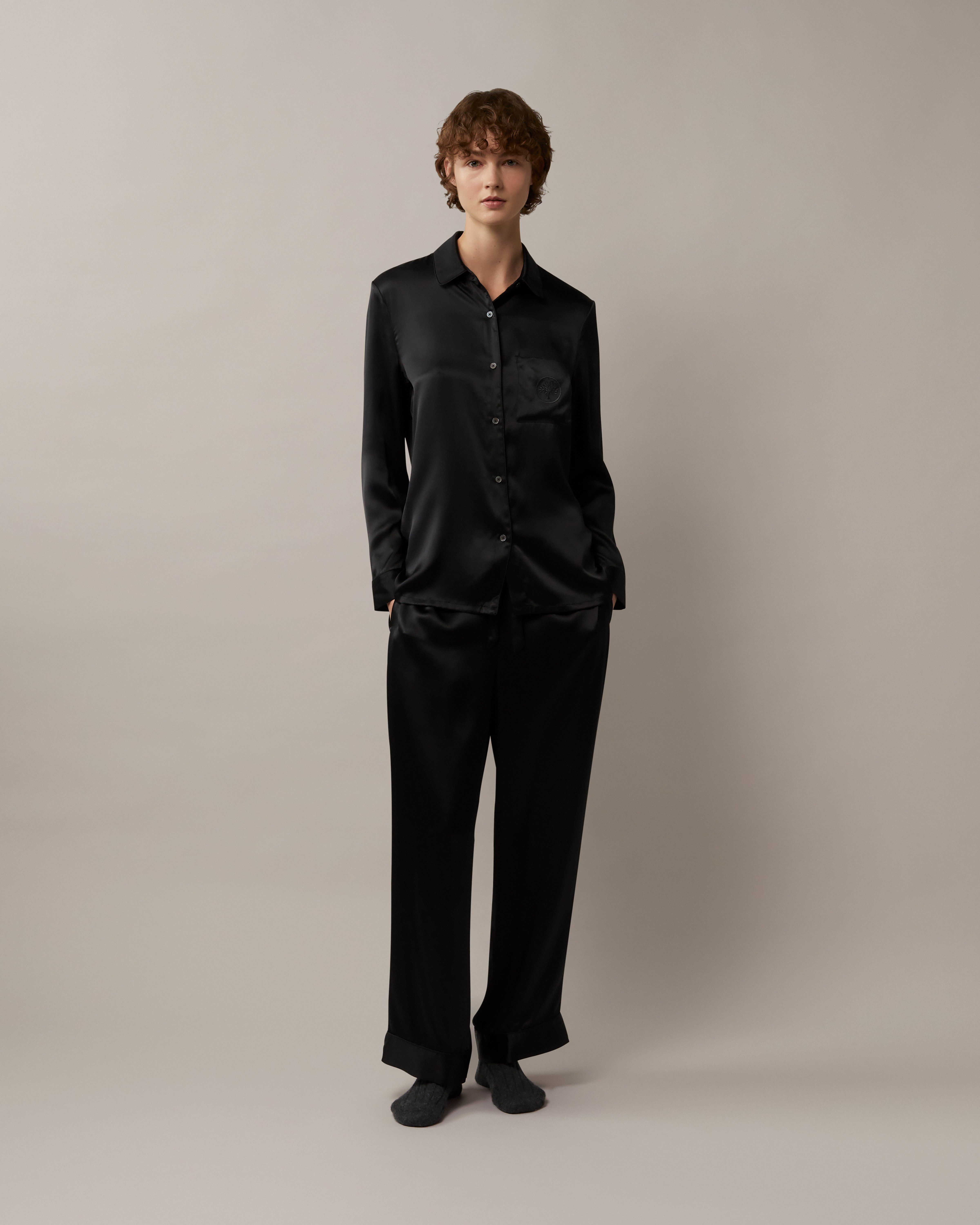 Silk Pyjama Set | Black Silk | Home | Mulberry