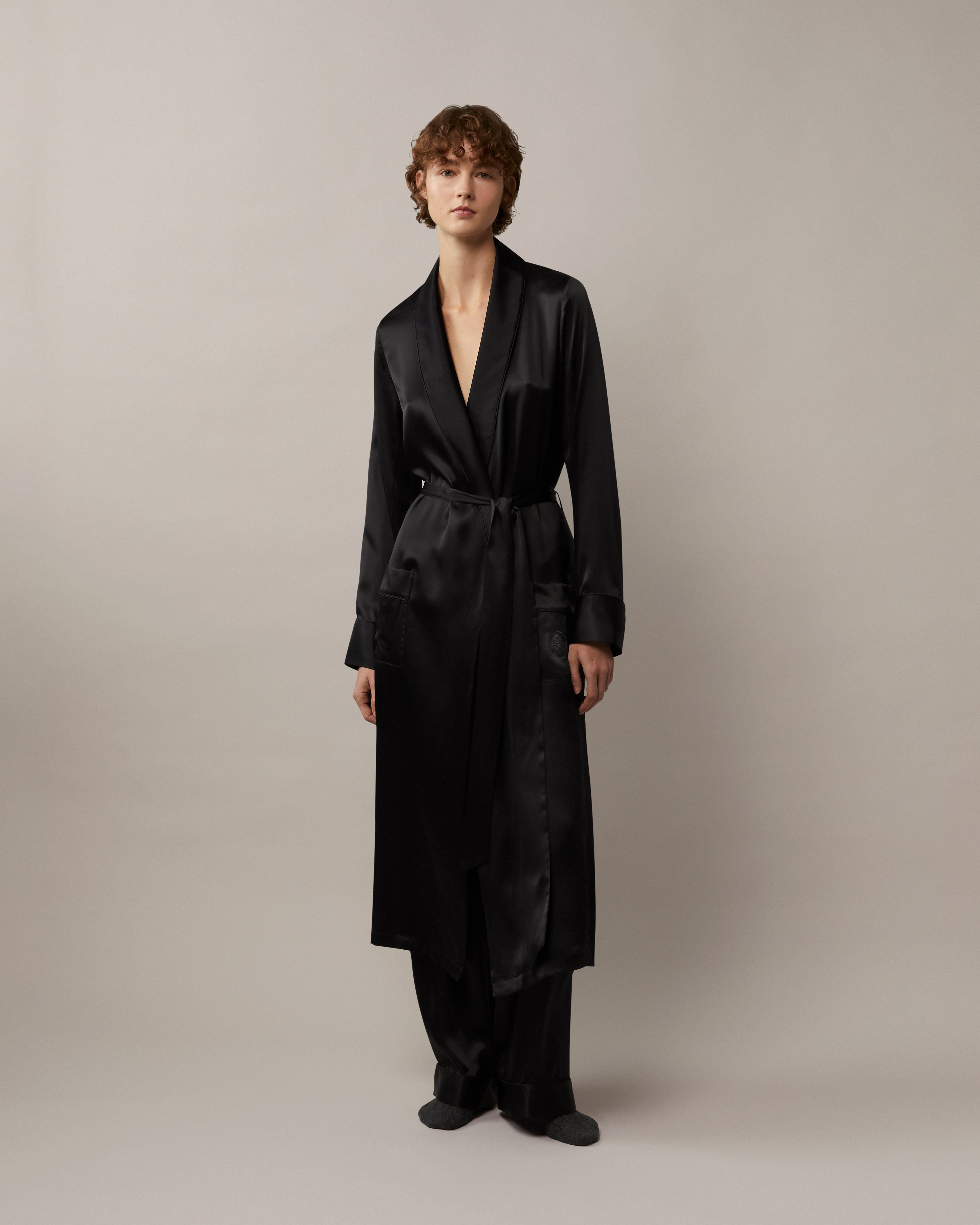 Black silk robe womens best sale