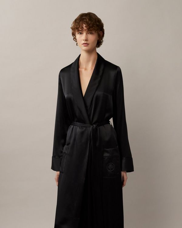 Black silk store dressing gown