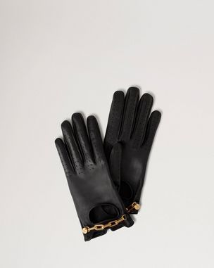 Leather gloves with Horsebit in black