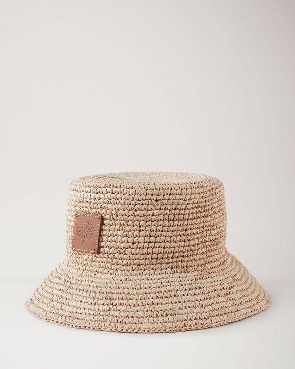 Bucket Hat Beige Raffia Men Mulberry