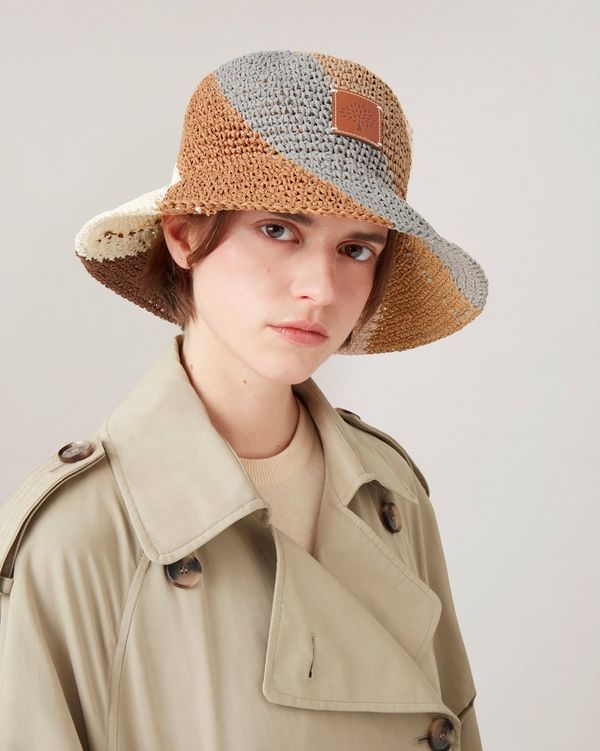 Mulberry Stripe Summer Bucket Hat - Maple-Pale Grey - Size M-L