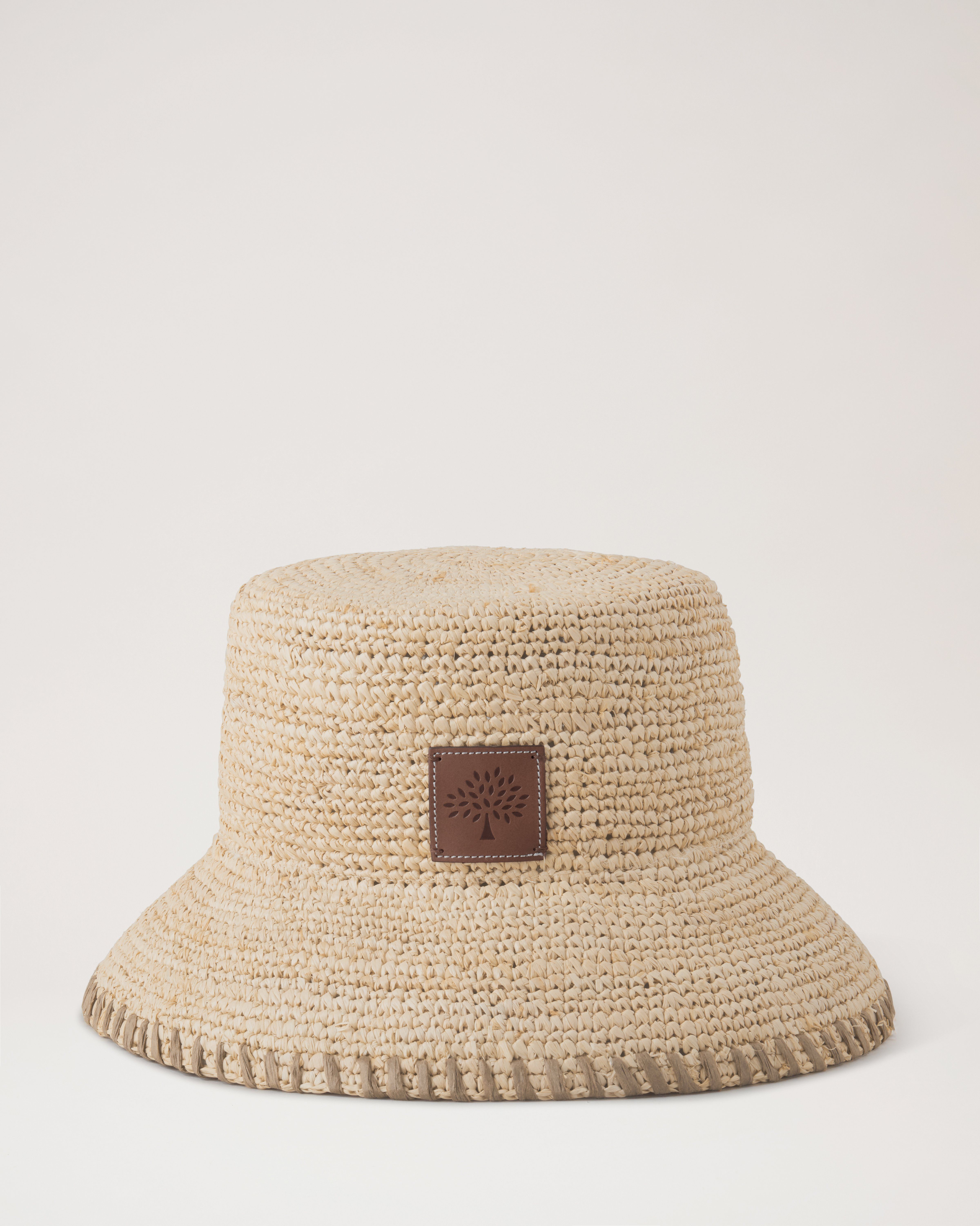 Mulberry Whip Stitch Summer Raffia Bucket Hat - Beige - Size M-L