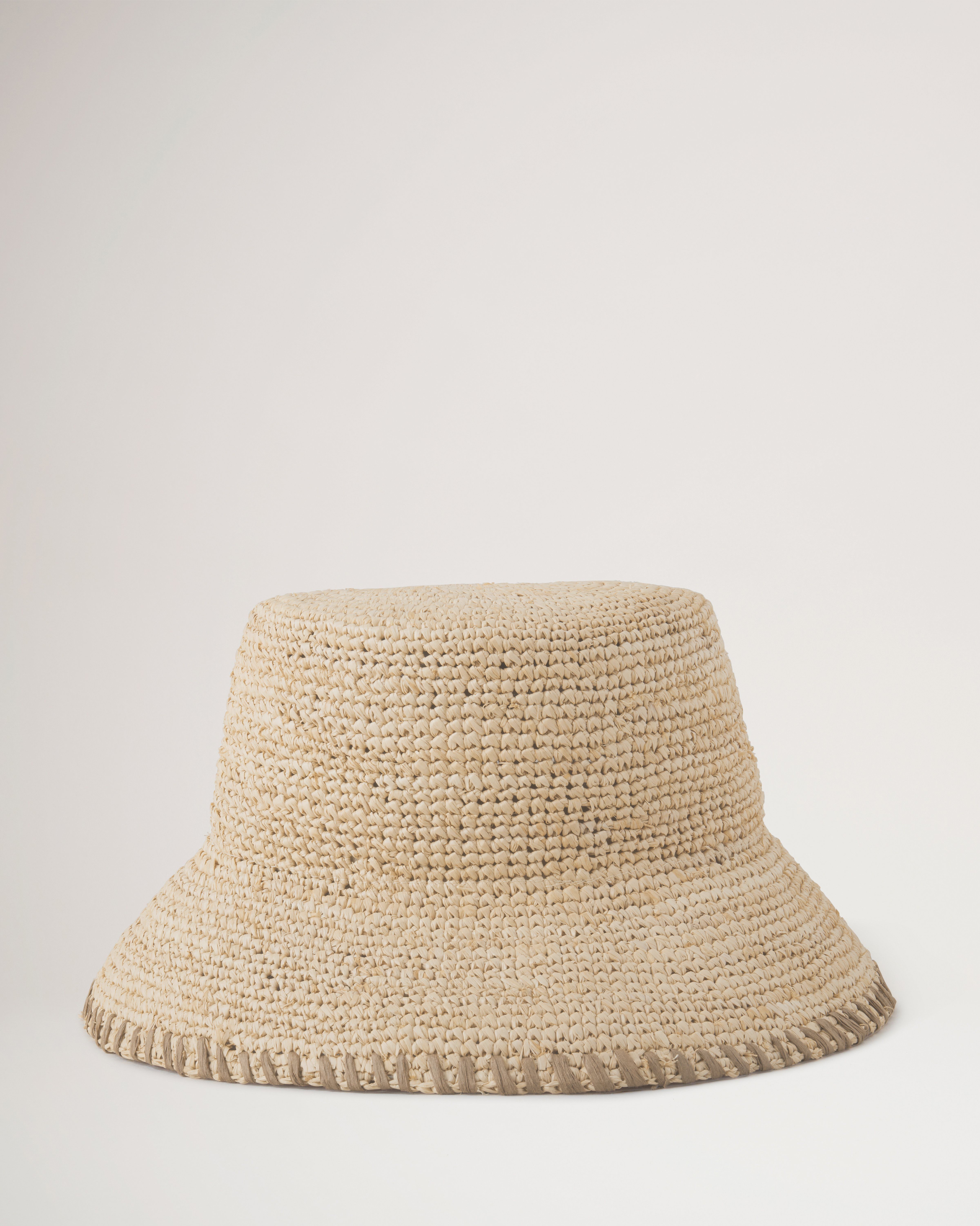 Mulberry Whip Stitch Summer Raffia Bucket Hat - Beige - Size M-L