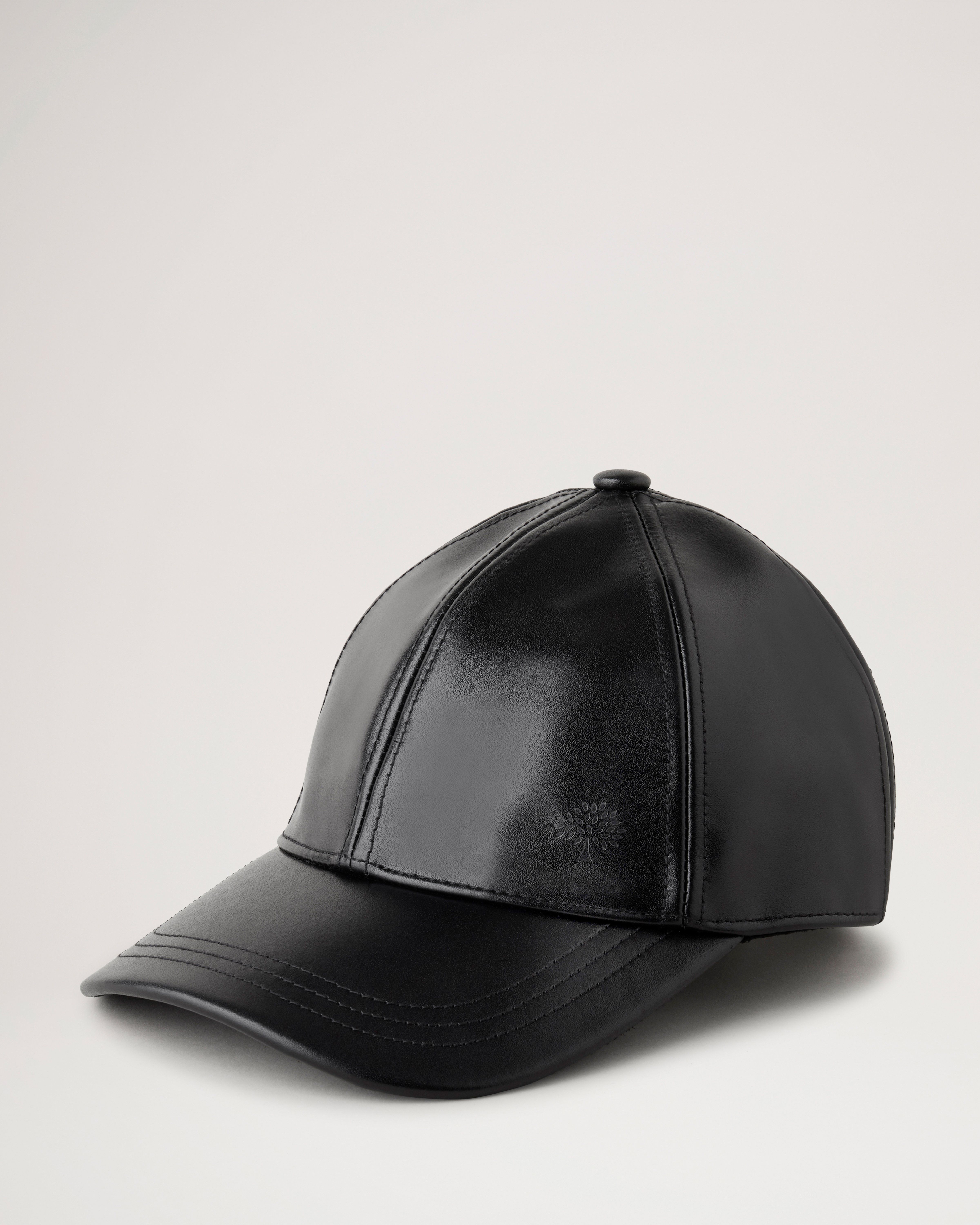 Leather Baseball Cap Black Calf Skin Leather Women Mulberry
