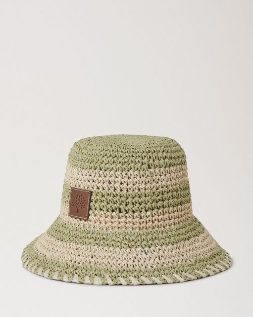 Mulberry | Horizontal Striped Bucket Hat | Linen Green Paper Raffia