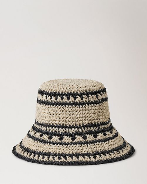 Mulberry | Crochet Bucket Hat | Beige & Black Paper Raffia | Men