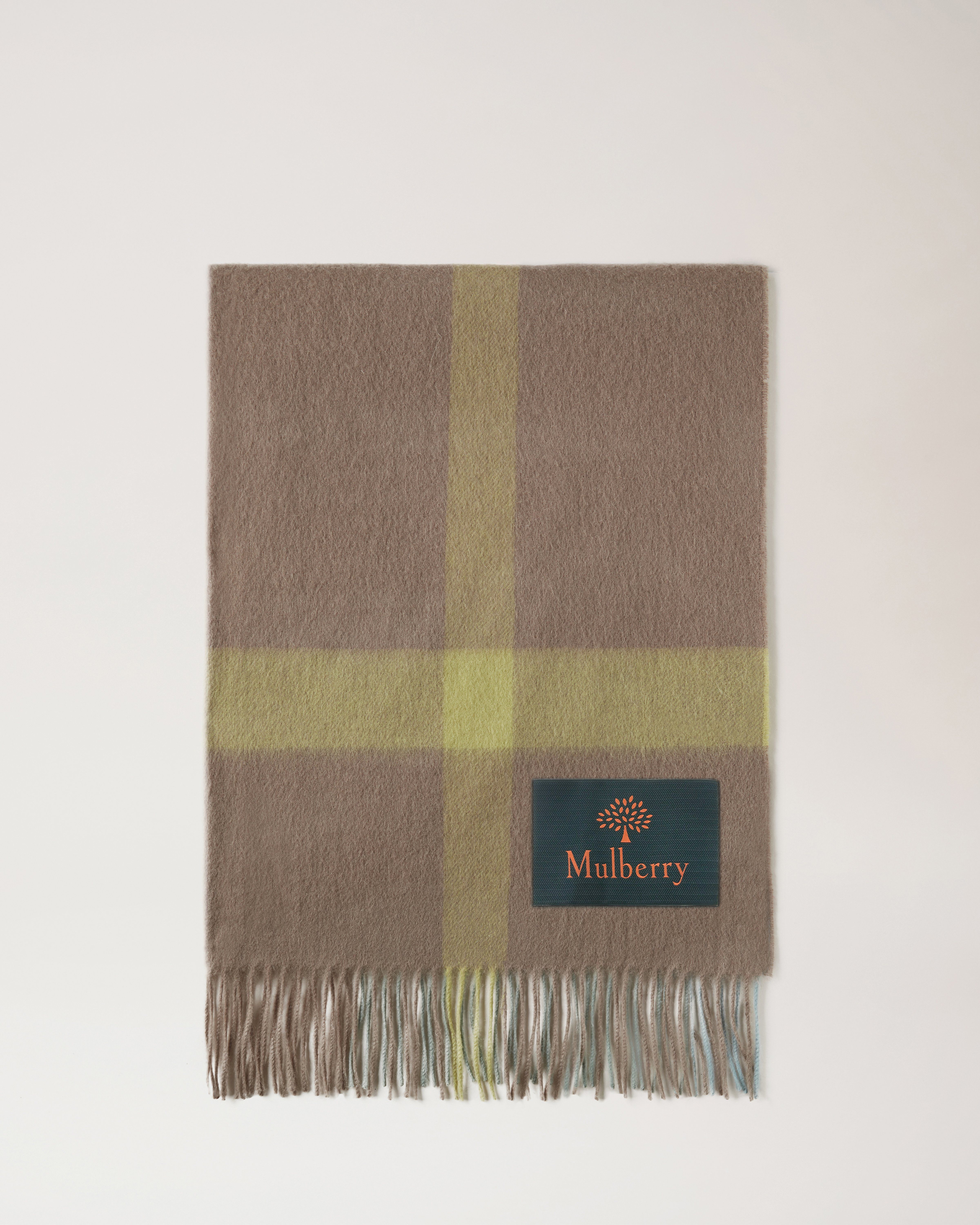 Large Check Lambswool Scarf | Solid Grey & Cambridge Green