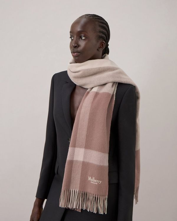 Large Check Merino Wool Scarf Autumn Rose Powder Rose Merino Wool Women Mulberry