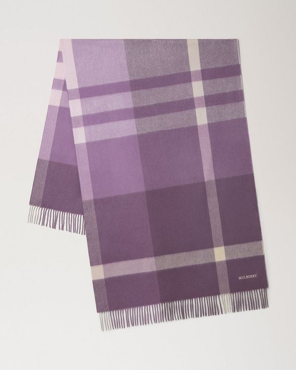 Mulberry | Large Check Merino Wool Scarf | Dusky Mauve & Hazy Lilac ...