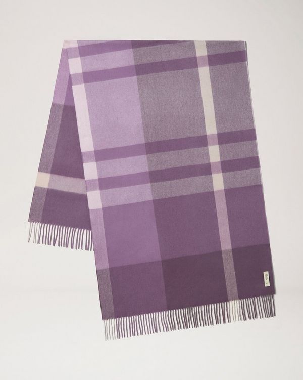 Mulberry | Large Check Merino Wool Scarf | Dusky Mauve & Hazy Lilac ...
