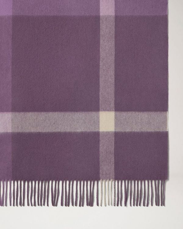 Mulberry | Large Check Merino Wool Scarf | Dusky Mauve & Hazy Lilac ...