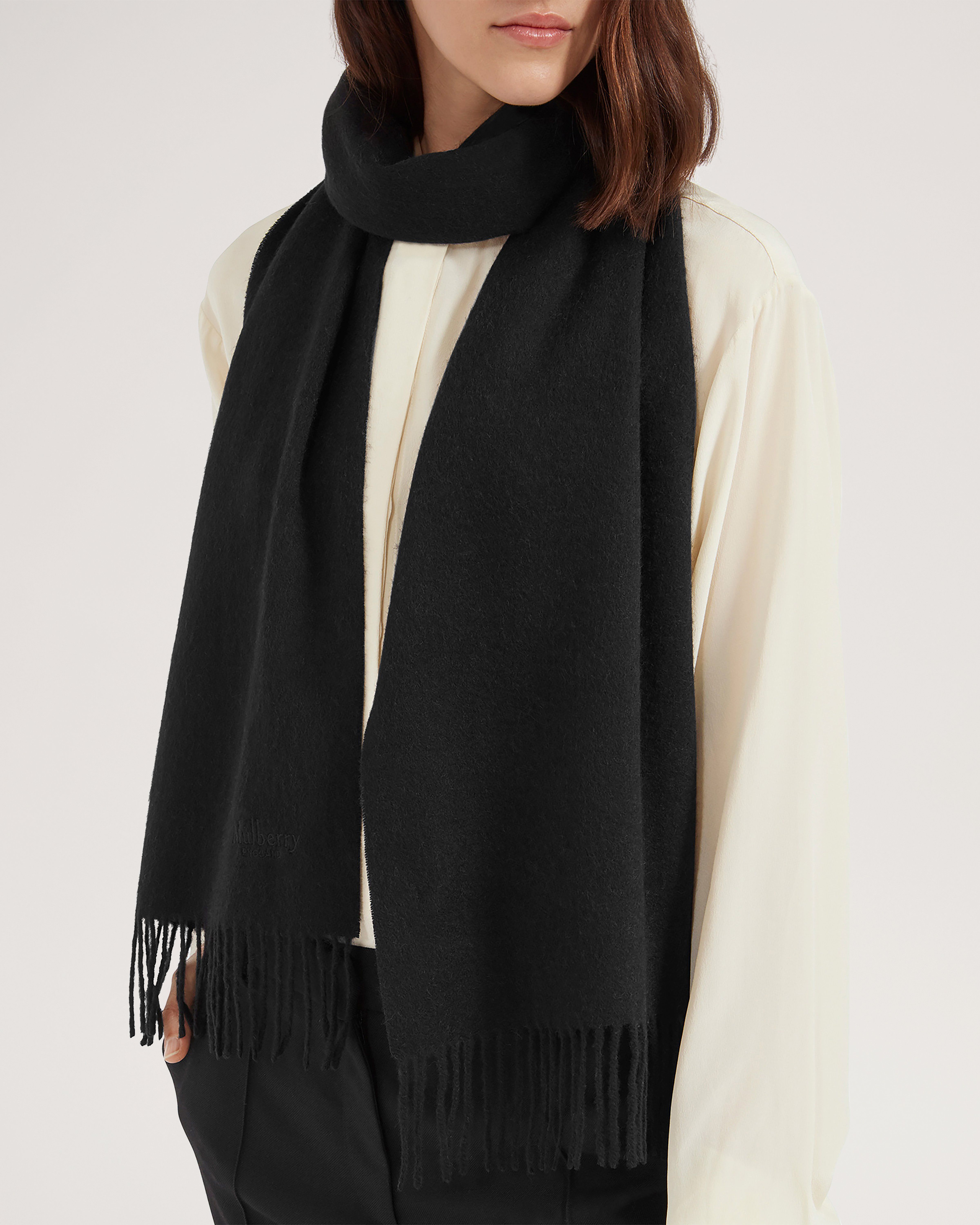 Small Solid Lambswool Scarf | Black Lambswool | Scarves & Hats | Mulberry