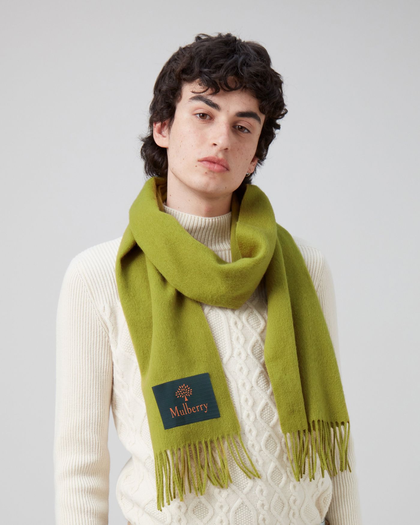Small Solid Lambswool Scarf Meadow Green Lambswool Women Mulberry