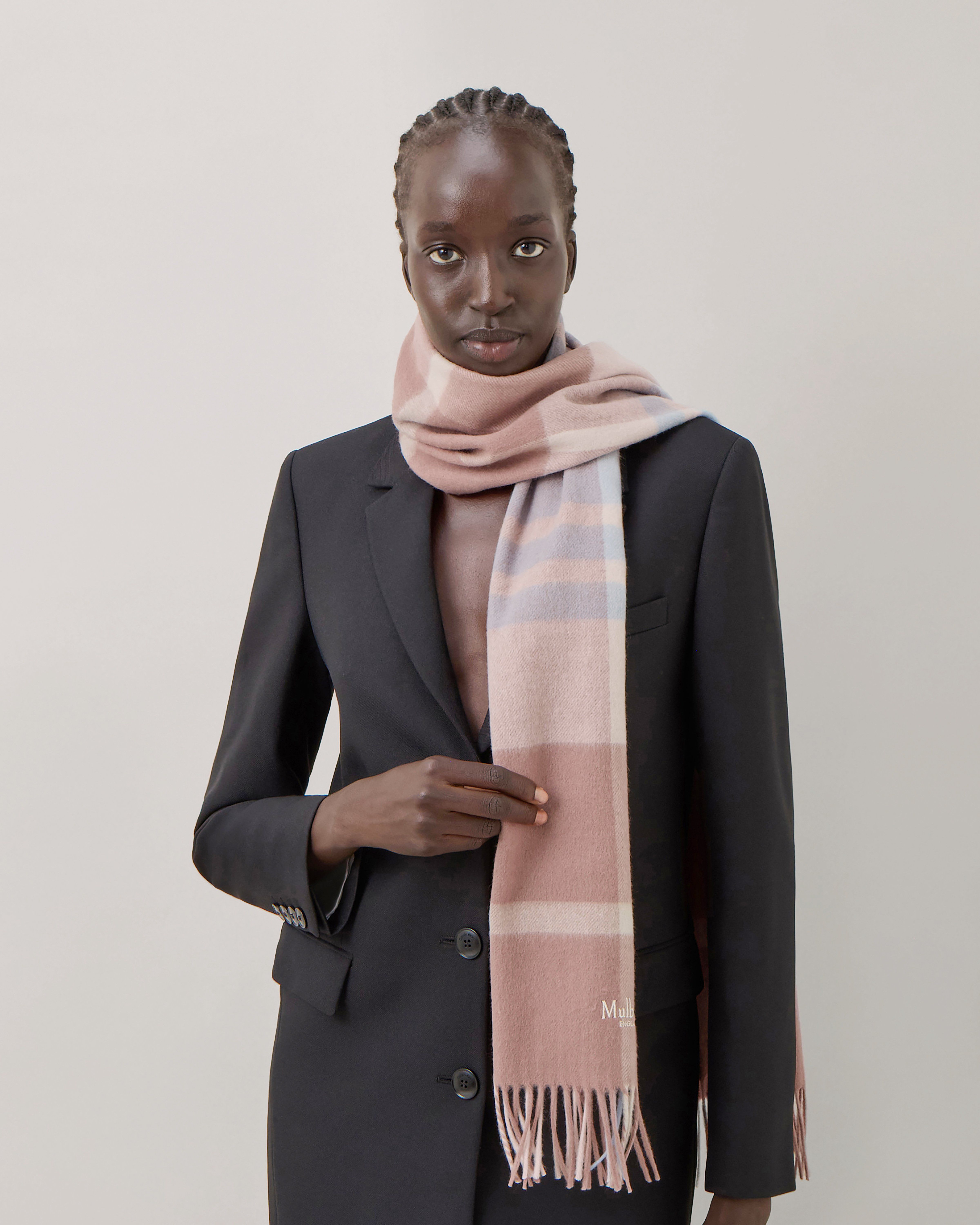 Small Check Merino Wool Scarf Autumn Rose Poplin Blue Merino Wool Women Mulberry