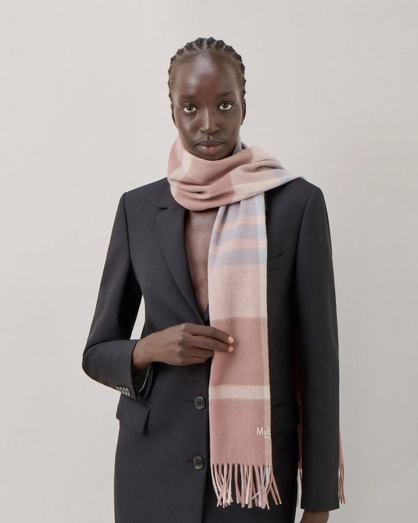 Small Check Merino Wool Scarf Autumn Rose Poplin Blue Merino Wool Women Mulberry