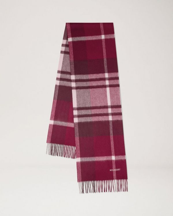 Mulberry | Small Check Merino Wool Scarf | Beetroot & English Rose ...