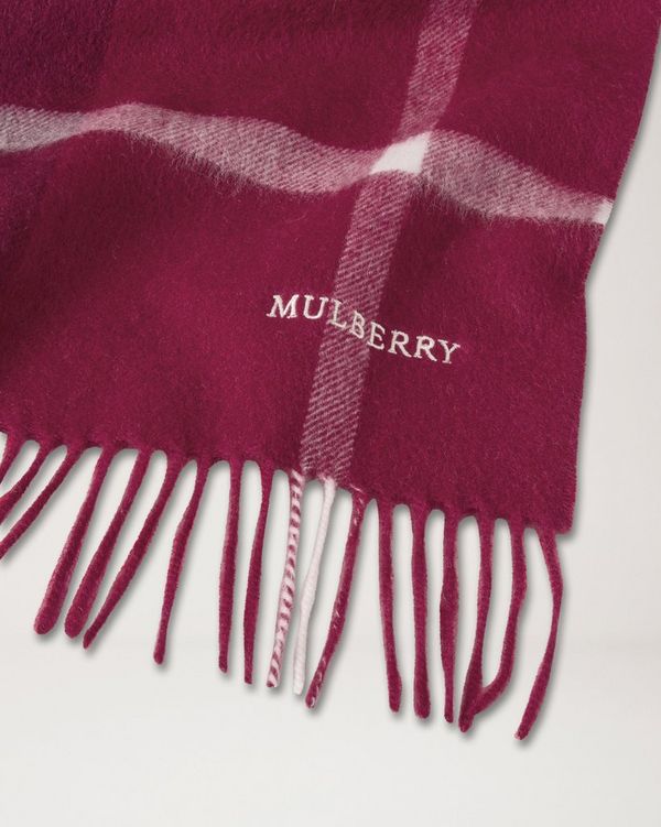 Mulberry | Small Check Merino Wool Scarf | Beetroot & English Rose ...