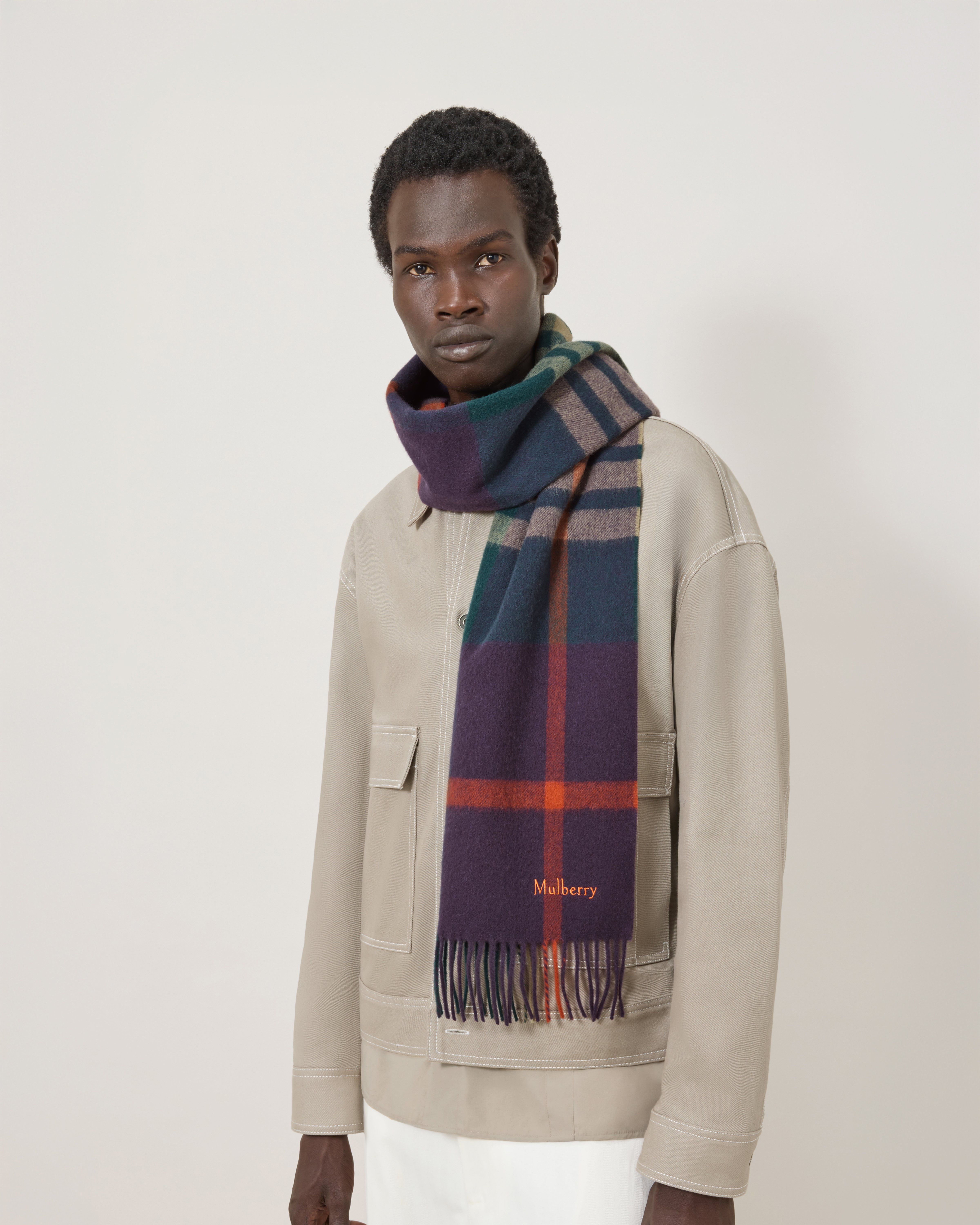 Mulberry | Small Check Merino Wool Scarf | Juniper Green & Deep ...