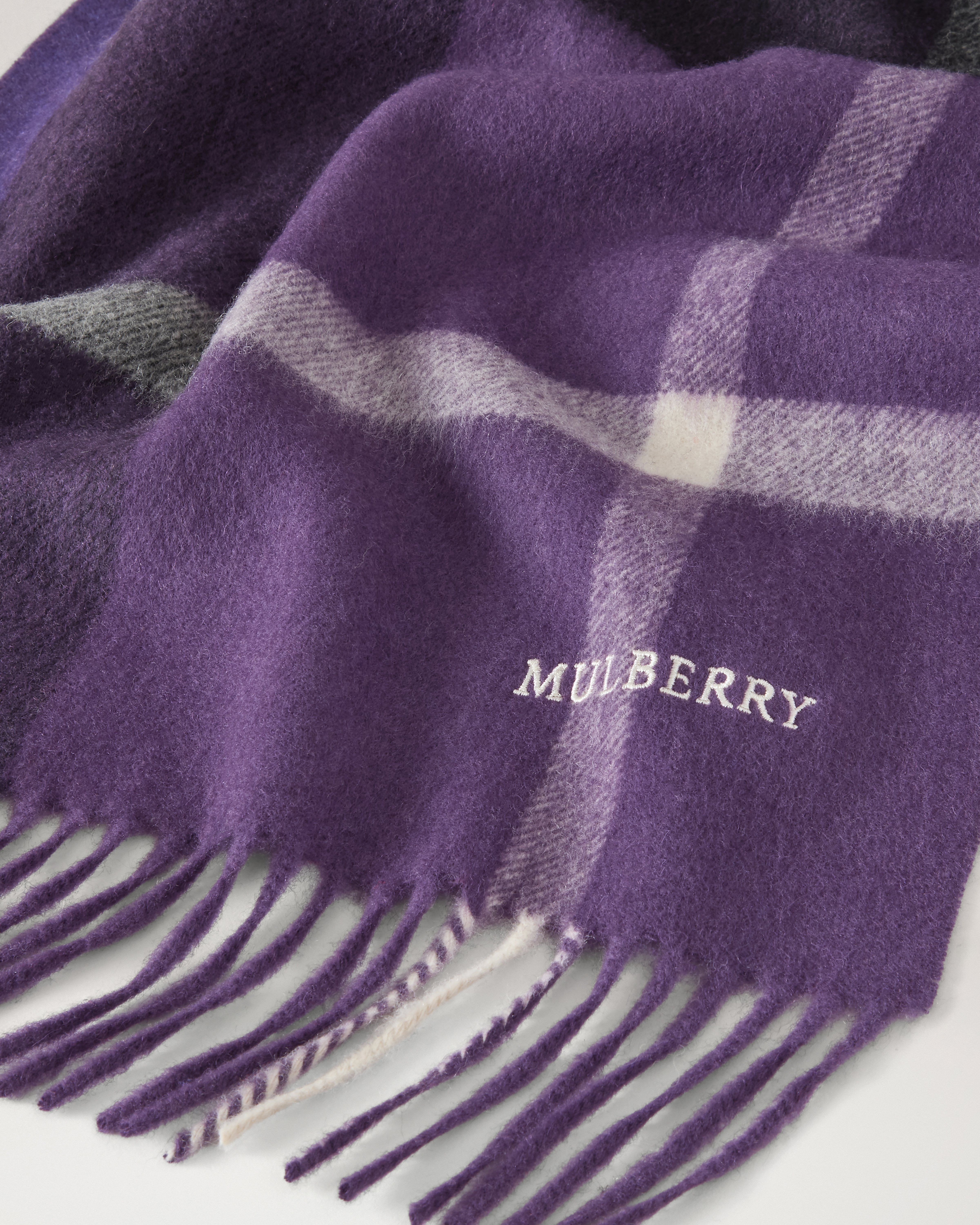 Mulberry | スモール チェック メリノウール マフラー | ライラック