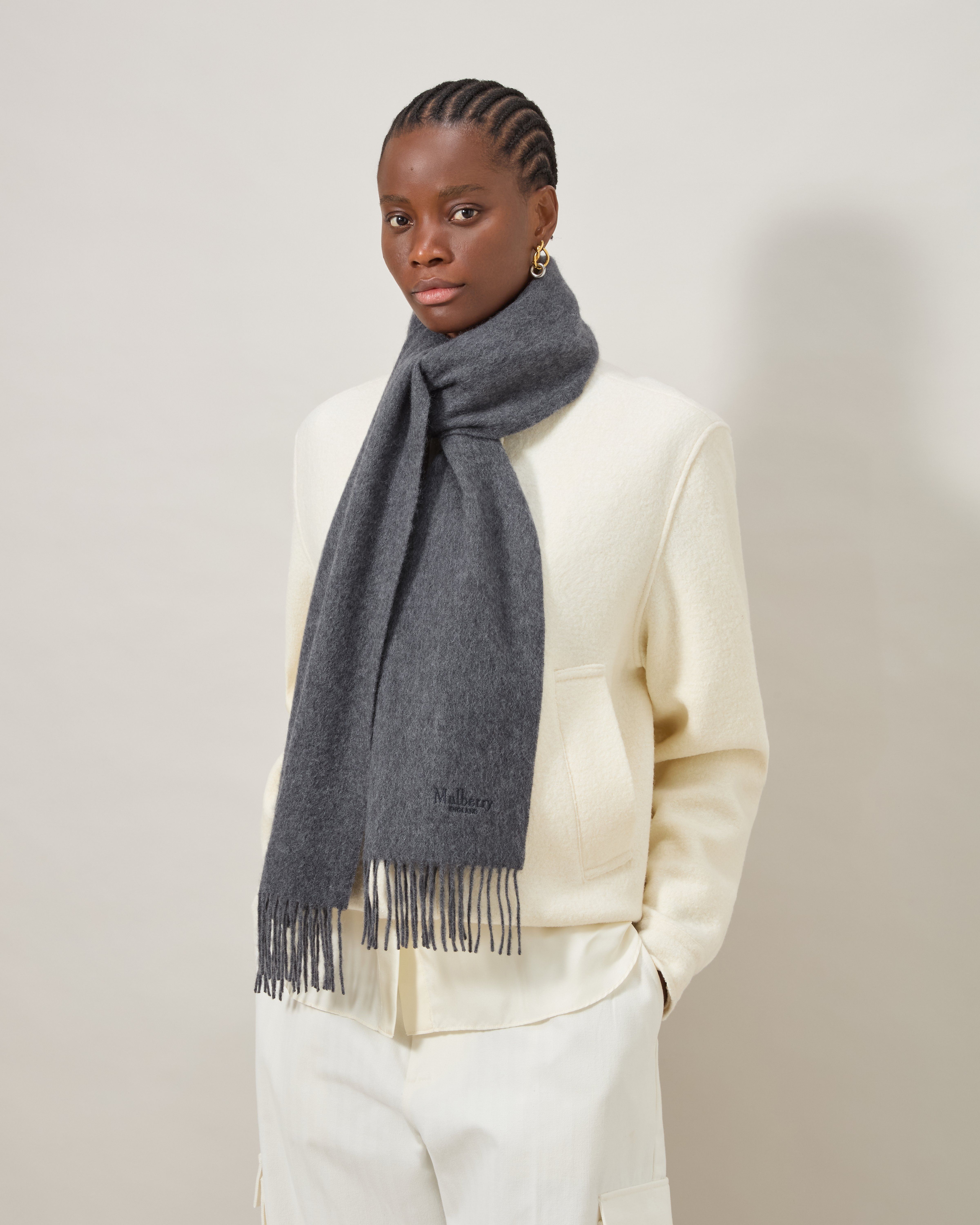 Mulberry | Cashmere Scarf | Grey Melange Cashmere | Women