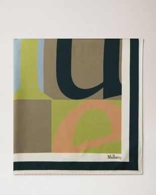 アナグラム カラーブロック スクエアスカーフ サマーカーキ シルクツイル Women Mulberry