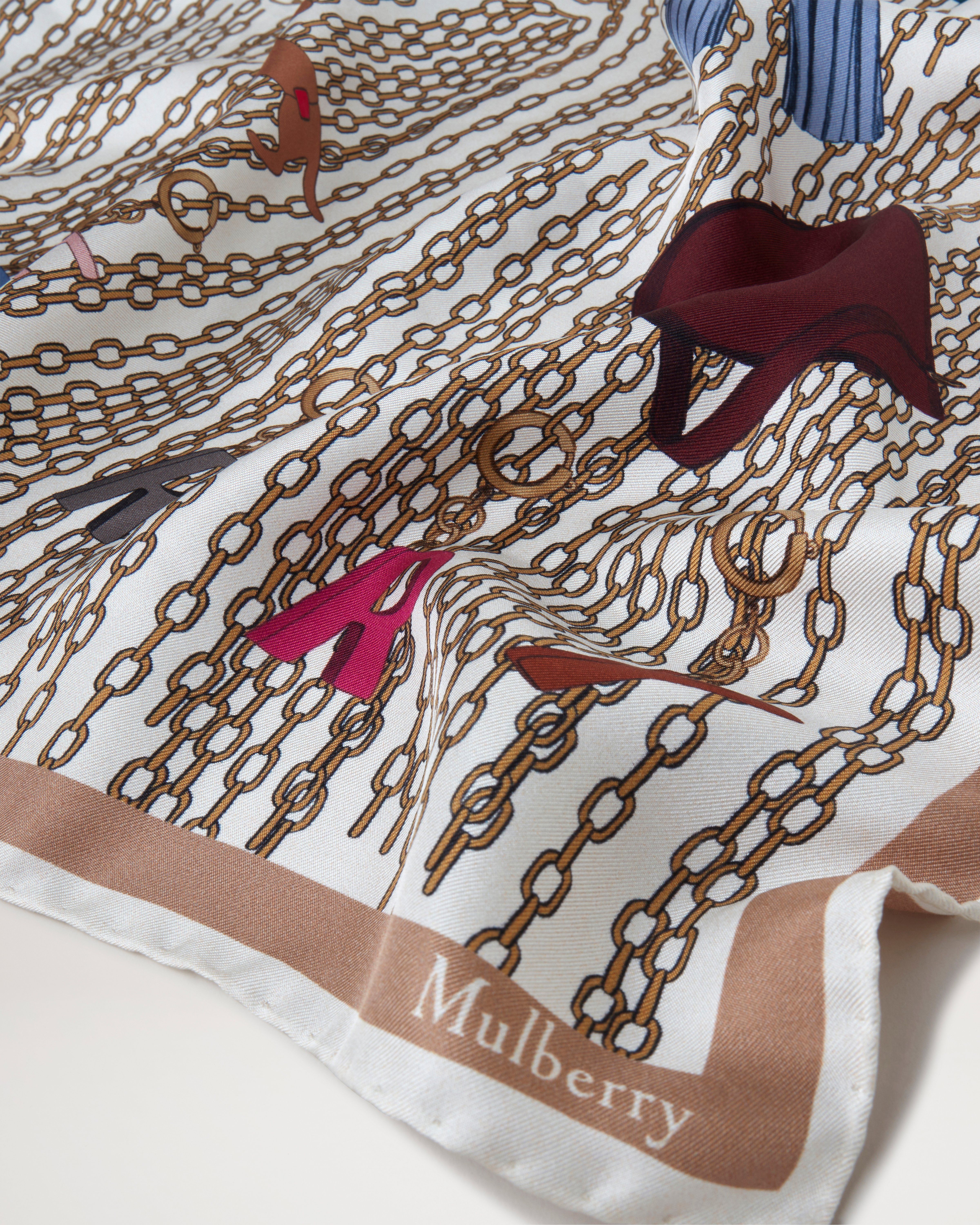 吊坠链条印花方巾70 | 米白色和枫叶棕桑蚕丝斜纹布| Women | Mulberry