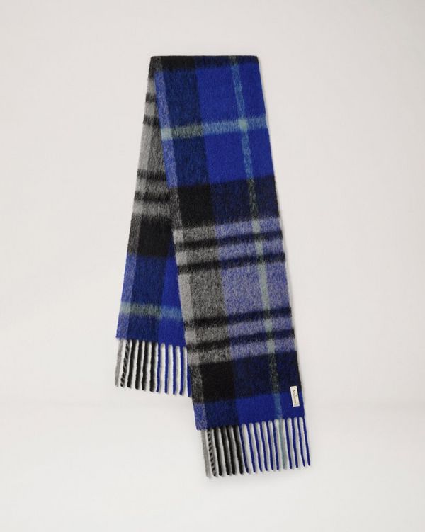 【新品タグ付】ベグアンドコー/ナノユニバース・ウールマフラー　チェック　ブルー ソフトカシミヤ ブレンド チェックマフラー