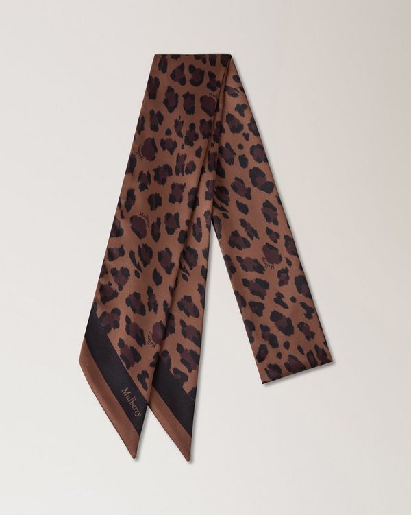 Mulberry | Skinny Scarf - Leopard | Ebony Recycled Polyester