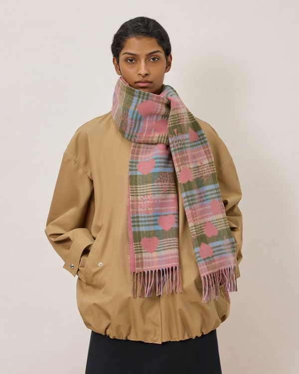 Mulberry | Heritage Check & Heart Scarf | Moss & Pink Scrumpy