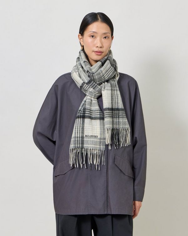 Mulberry | 롱 Mulberry 헤리티지 체크 스카프 | 에그쉘 & 블랙 메리노 울 | Women