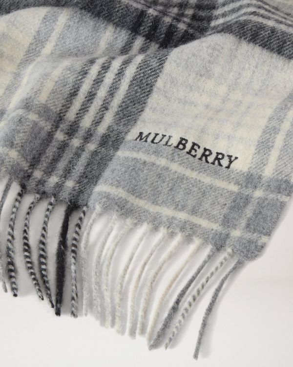 Mulberry | 롱 Mulberry 헤리티지 체크 스카프 | 에그쉘 & 블랙 메리노 울 | Women