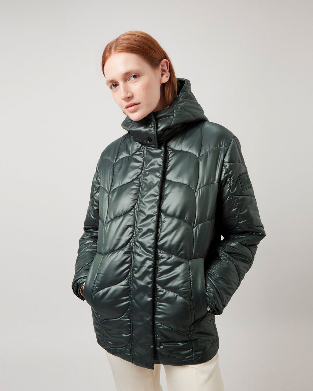 Softie Quilted Hooded Puffer Jacket | Mulberry Green Recycled Nylon ...