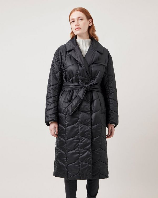 Softie Quilted Double Breasted Coat | Black Recycled Nylon