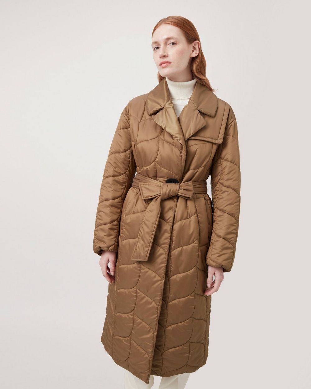 Quilted Double Breasted Coat | Brown Recycled Nylon Softie Outerwear Capsule Collection |