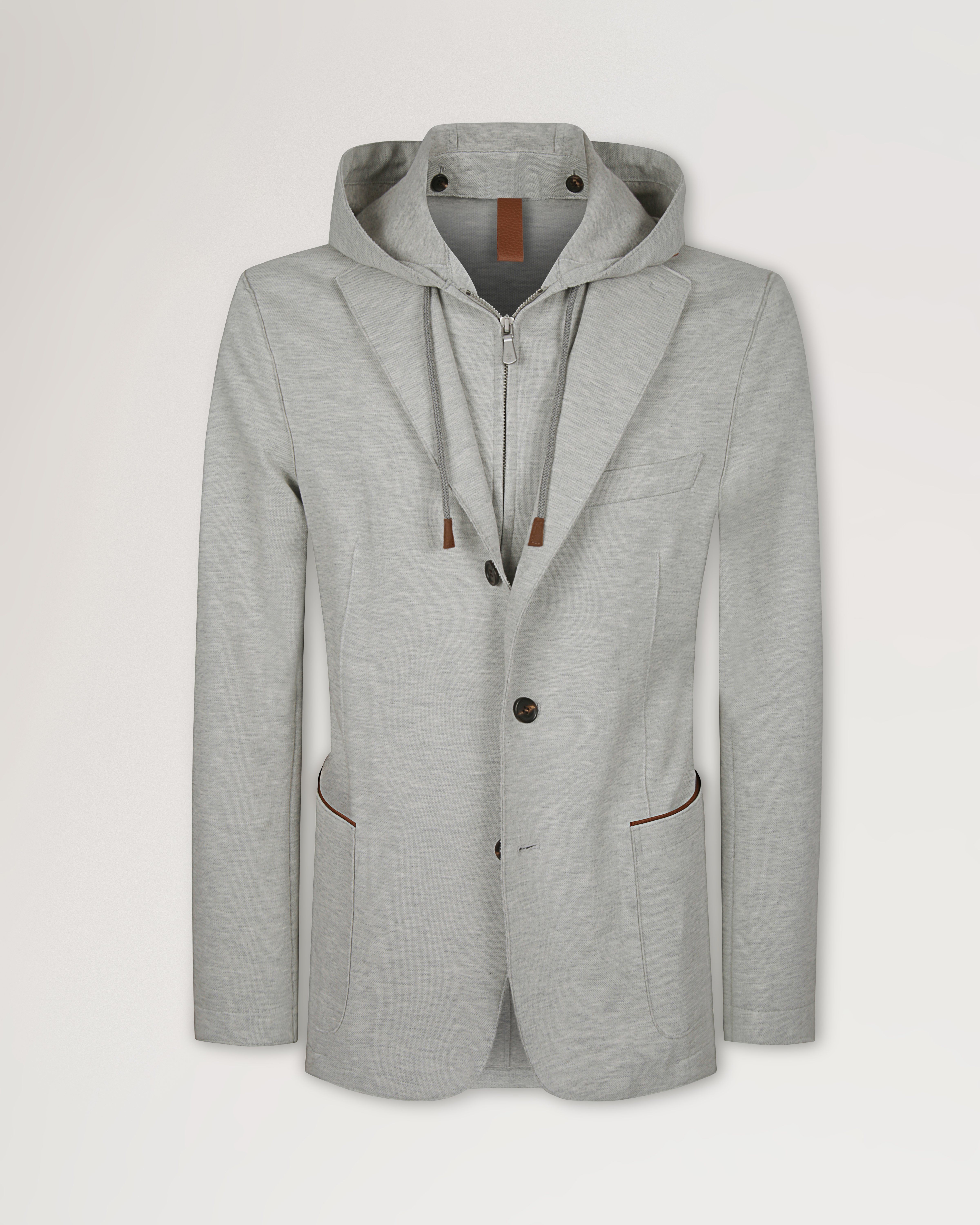 Mulberry x Eleventy Single Breasted Hooded Blazer Grey Melange Cotton Piquet Ready To Wear Mulberry