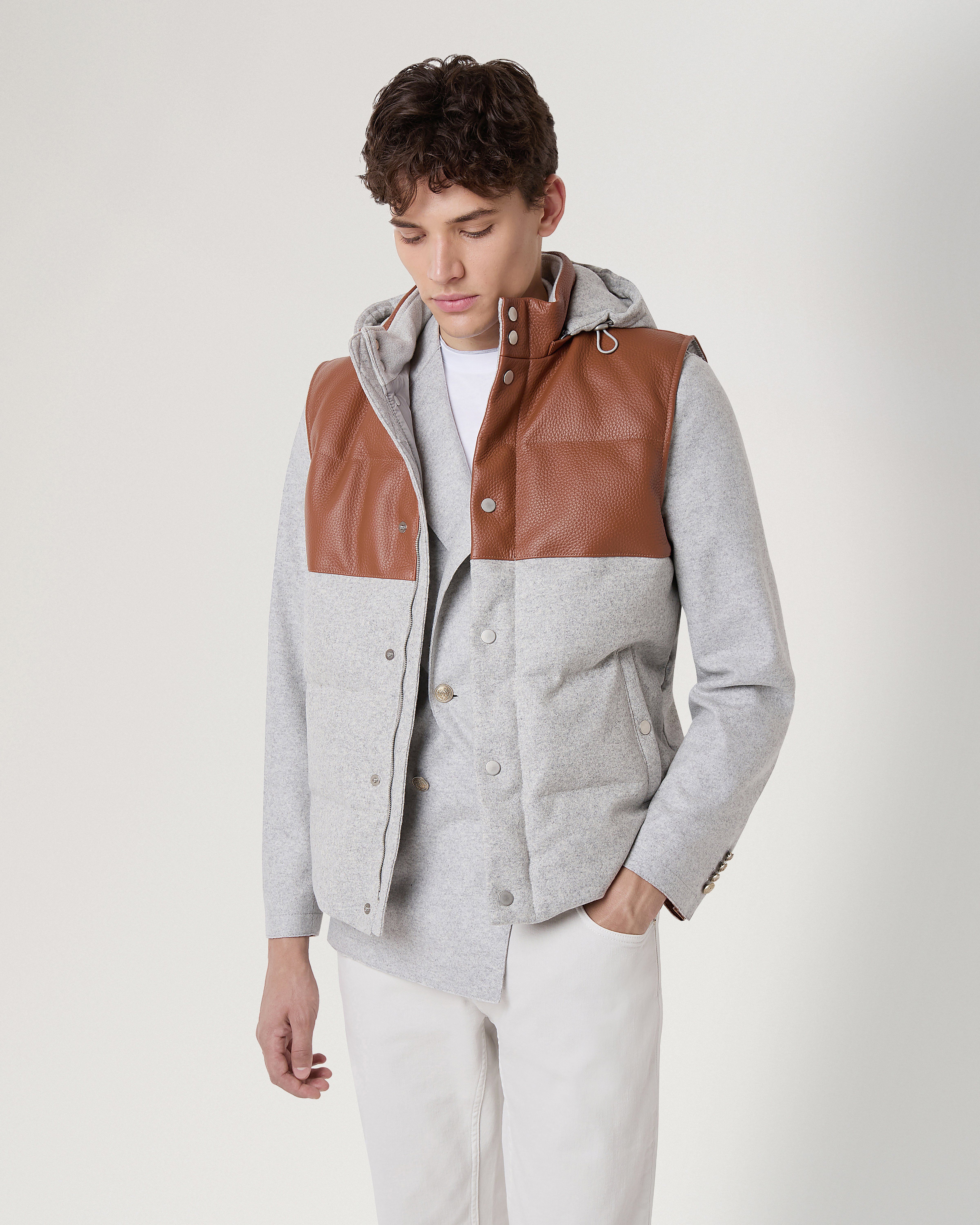 マルベリー x Eleventy（イレブンティ） フード付き ジレ | グレー  