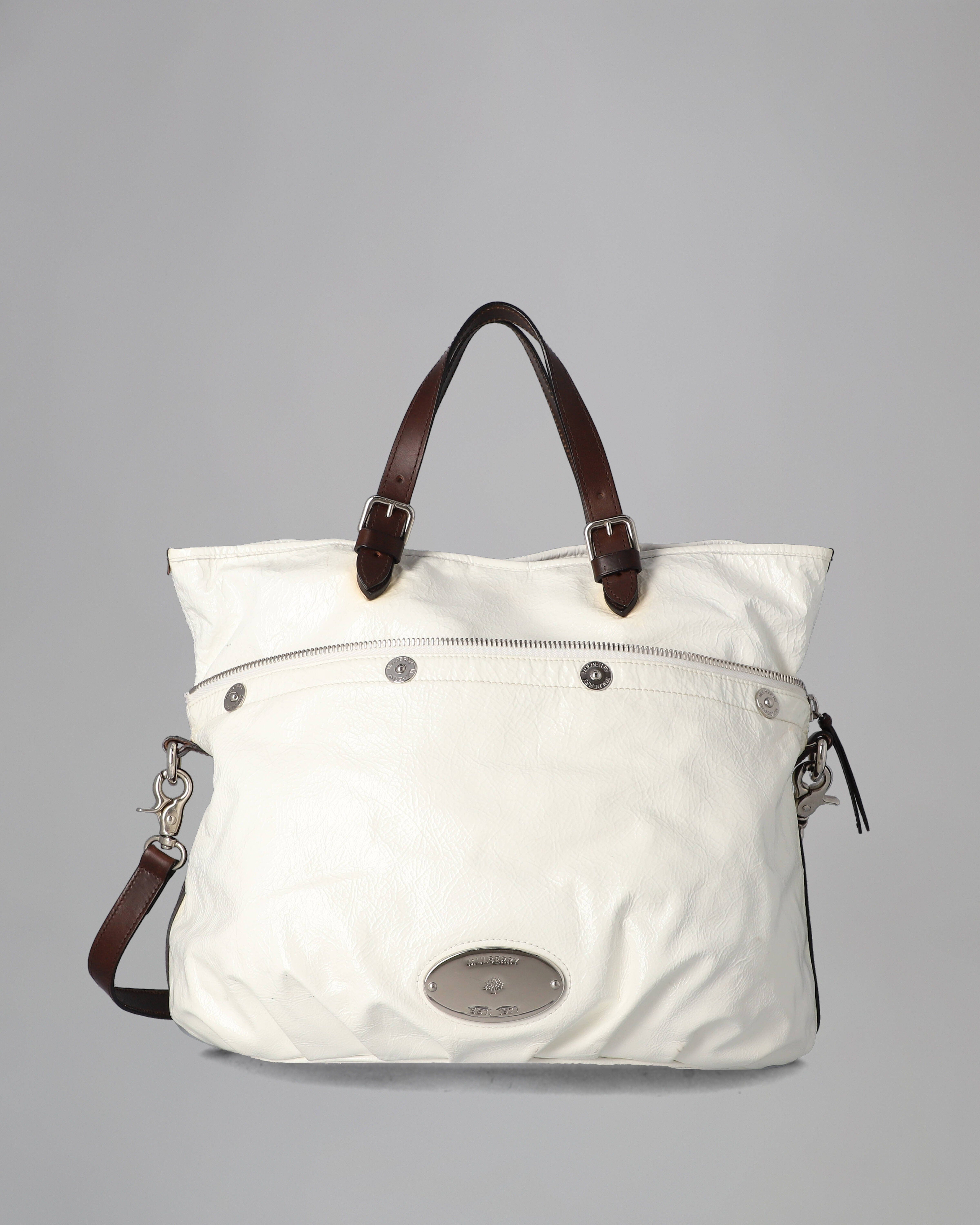 Mitzy Tote Pre Loved White Creased Patent Pre Loved Bags