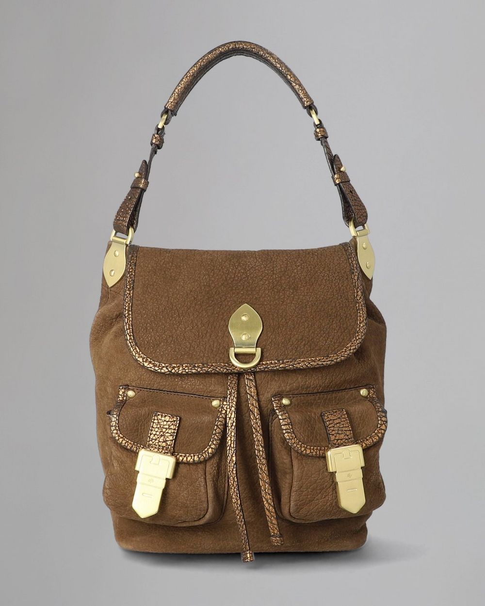 Miu Miu Brown Suede Brass Hardware Front Flap Shoulder Bag Bag