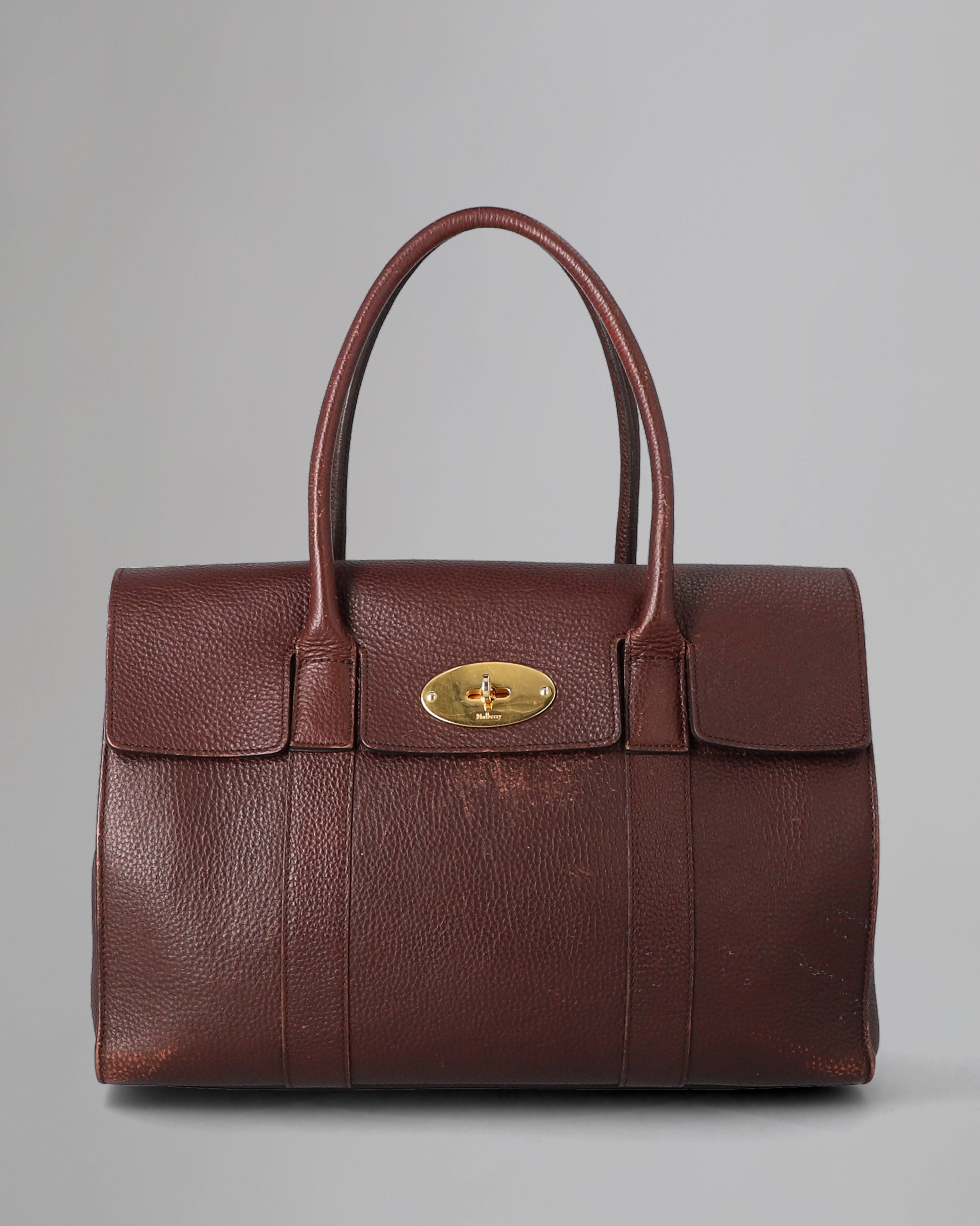 Bayswater Pre Loved Oxblood Natural Grain Leather Pre Loved Bags Mulberry